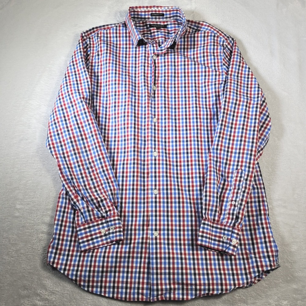 Banana Republic Shirt Mens Large Red Blue Camden Fit Supima Cotton Button Down